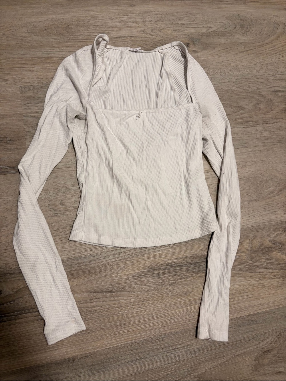 Garage Cream Ribbed Long Sleeve Square Neck Top